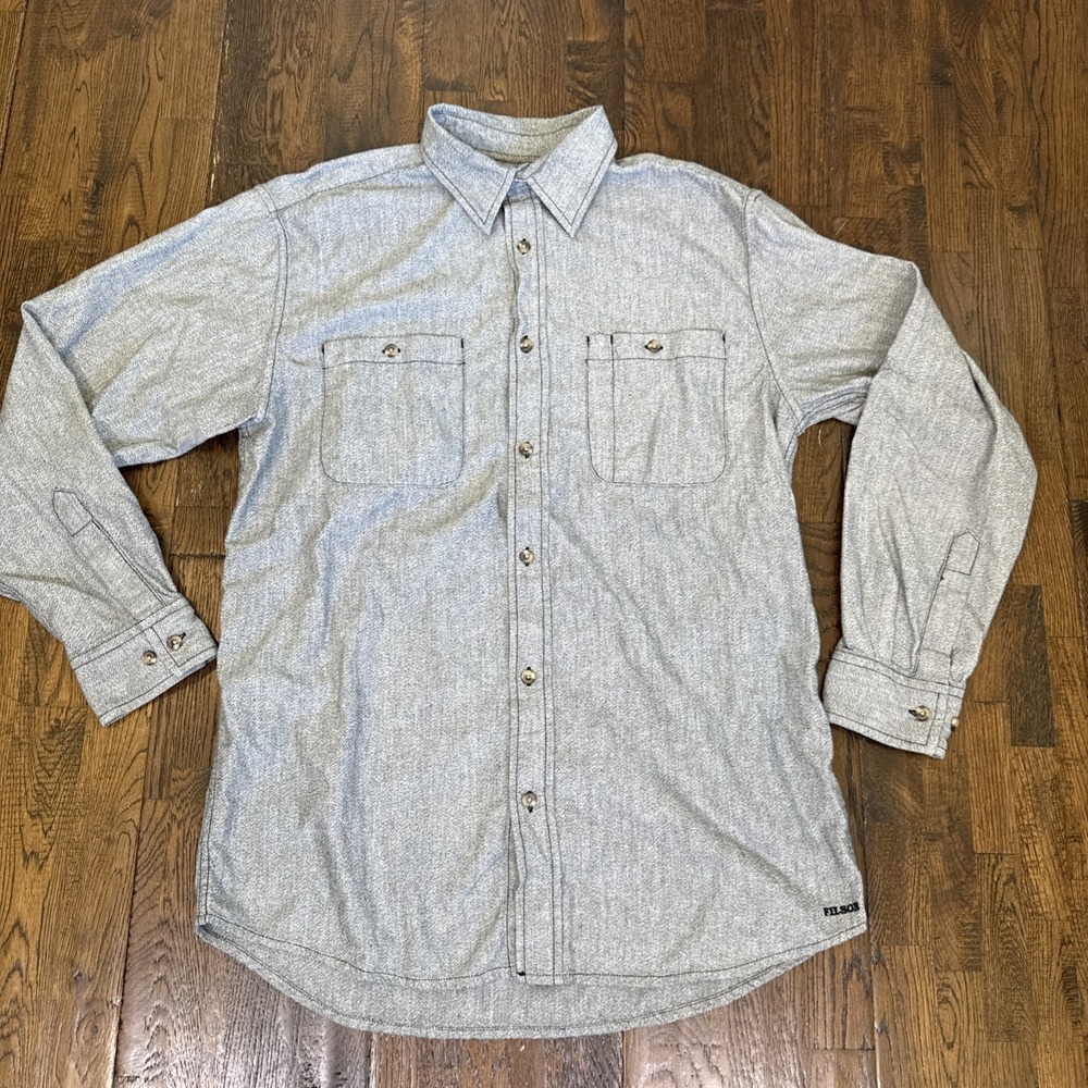 Filson Style 10345 Flannel Shirt Gray Black Twist Medium – Midweight USA EUC